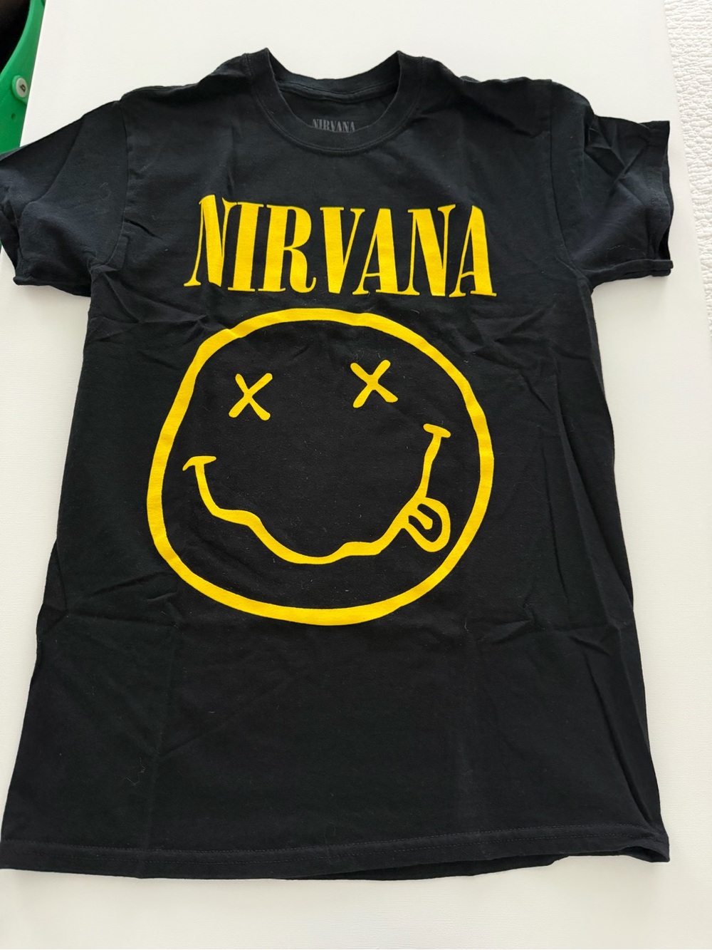 NIRVANA Black Tee with Yellow Smiley Graphic